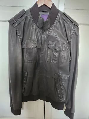 Buy Men's Ted Baker Dark Brown Leather Jacket, Ted 5 = Extra Large Distressed • 9.89£