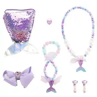 Buy 7Pcs Kids Jewelry Kits Necklace Set Cute Cartoon Sequin Mermaid Handbag Bracelet • 8.97£