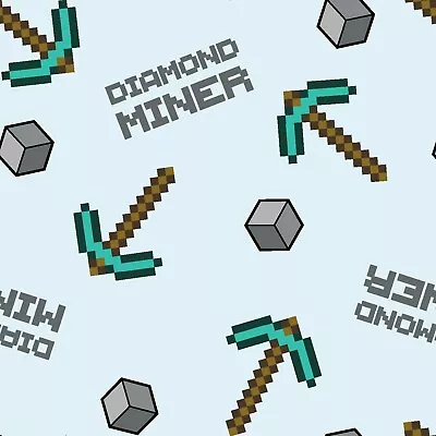 Buy Minecraft Fabric - Diamond Miner - Light Blue - 100% Cotton - Multiple Sizes • 4.25£