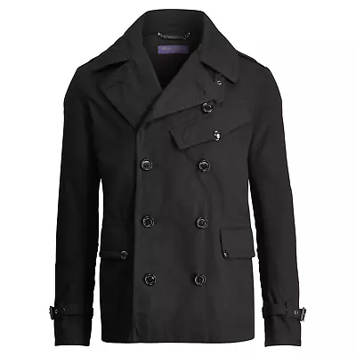 Buy Ralph Lauren Purple Label Black Cotton Twill Peacoat Jacket New • 476.25£