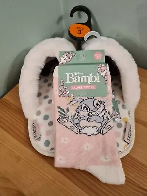 Buy Disney Girls Women's Thumper From Bambi Fluffy Slippers & Matching Socks Size 3 • 13.99£