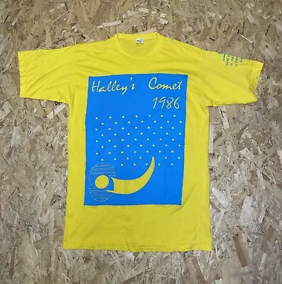 Buy Vintage 1986 Halleys Comet T-shirt Unisex Large Retro Yellow Blue Original • 19.99£