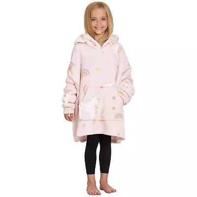 Buy Dreamscene Unicorn Pink Rainbow Print Hoodie Blanket Fleece Oversized Kids Throw • 10.99£
