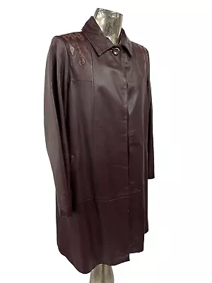 Buy VINTAGE Burgundy Red Leather Jacket Coat Size Medium 14-1 Womens Midi Heavy EU42 • 54.99£