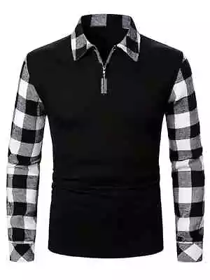 Buy Mens Size Xxl (44)Retro Plaid Shirt, Black/White V-Neck Pullover Long Sleeve,a1 • 7.95£