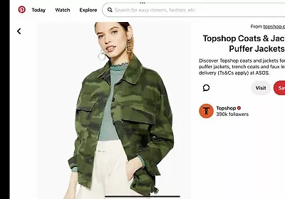 Buy TOPSHOP Oversized Green Camouflage Denim Jacket - Size Small Pinterest • 20£