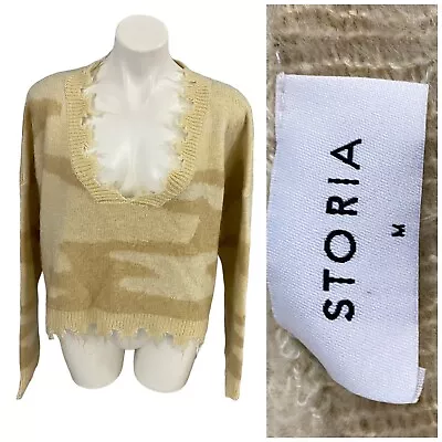 Buy Storia Sweater Womens Medium Chunky Distressed V Neck Grunge Tan Work Office • 23.57£