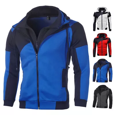 Buy Mens Fashion Long Sleeve Hoodies Sport Sweatshirt Zip Up Sweater Jacket Coat • 7.91£