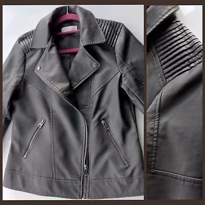Buy 12 Worn Once TAILORED £69 PLEAT Dark Brown ASYMMETRIC Faux Leather Biker Jacket • 24£