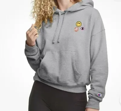 Buy Champion Womens Pullover Hoodie Sweatshirt Sz M Graphic Smiley Face Love Gray • 14.06£