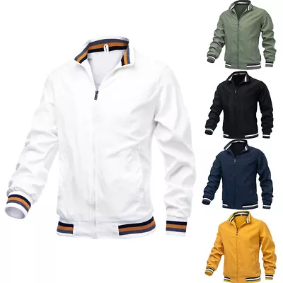 Buy Spring Mens Stand Collar Casual Zipper Jacket Outdoor Sports Windbreaker Jacket • 14.49£