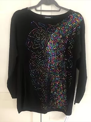 Buy Kaleidoscope Black Sequin Fine Knit Top Jumper Size 12 Rainbow Sparkle Festival • 10.99£