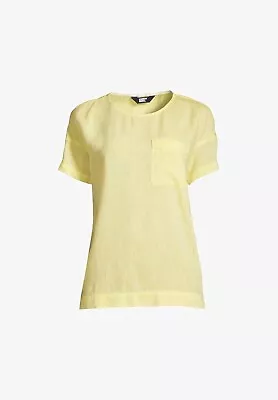 Buy Lands' End Bright Sun Yellow Linen Pocket T Shirt L 16-18 • 9.99£