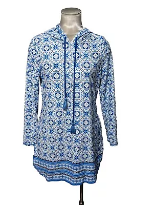 Buy Aqua Et Sol Blue Geometric Print Hoodie Tunic Cover Up Size Small UPF 50+ • 28.71£