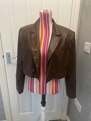 Buy Pretty Little Thing Brown Faux Leather Cropped Jacket Size 8 • 6£