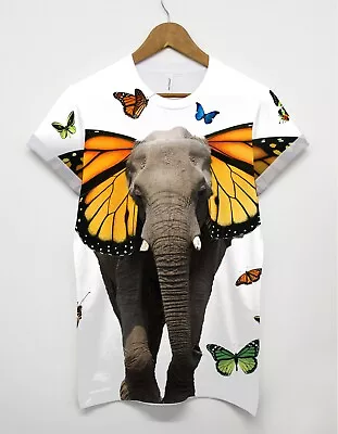 Buy Butterfly Elephant All Over T Shirt Summer Festival Swag Mens Women Tumblr • 16£