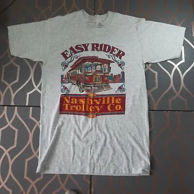 Buy Vintage Single Stitch Nashville Trolley Co Easy Rider Grey Large T-shirt  • 15.95£