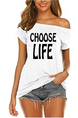 Buy Choose Life White T  Fancy Dress Party Retro UK Made & Sizes XS TO 5X  • 9.99£