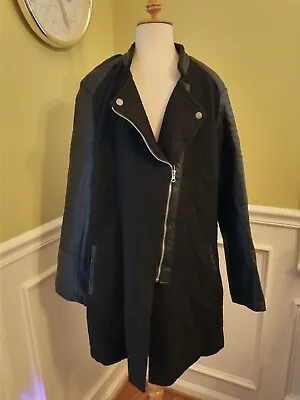 Buy Miss London Wool Blend Jacket With Faux Leather Sleeves & Asymmetrical Zipper XL • 16.06£