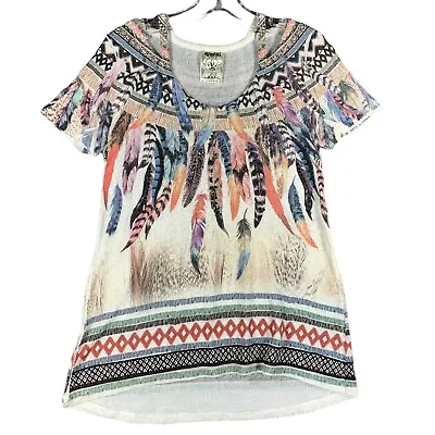 Buy Vocal Aztec Linen Blend Womens S Shirt Top Native American Short Sleeve USA MADE • 18.22£