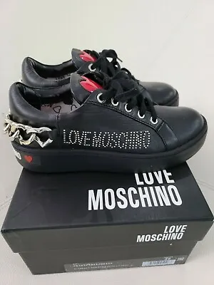 Buy NEW!!! LOVE MOSCHINO Sneakers Size 36 Black Hearts Chain • 156.71£