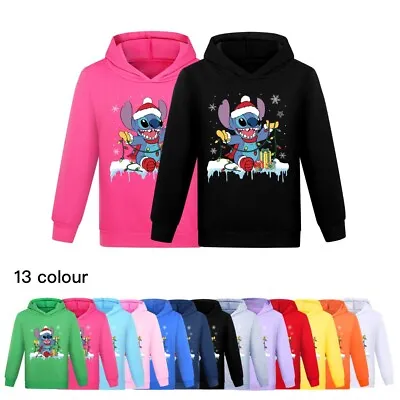 Buy Unisex Kids Stitch Christmas Hoodies Jumper Sweatshirt Long Sleeve Pullover UK • 8.07£