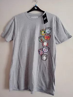 Buy Size Large UK 16 (EU44) BT21 BTS Line Friends Badges Grey T-Shirt New With Tags • 18.99£