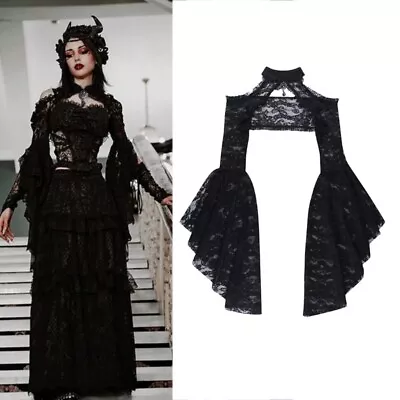 Buy Women Gothic-Clothes See Through Crop Tops Ladies Flare Sleeves Cropped Top • 12.62£