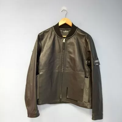Buy Stone Island Bomber Jacket Size M Black Shadow Project Leather Designer RMF53-JF • 205£