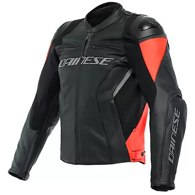Buy Dainese Racing 4 Leather Motorcycle Jacket - Black/Red Flo • 299.99£