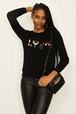 Buy Select Womens Jumper Christmas Fun Sequin Love  Knit Lightweight Xmas Christmas  • 10£