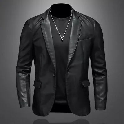 Buy Men Faux Leather Blazer Jacket Coat Top Outwear Casual Black Formal  Jacket • 49.37£