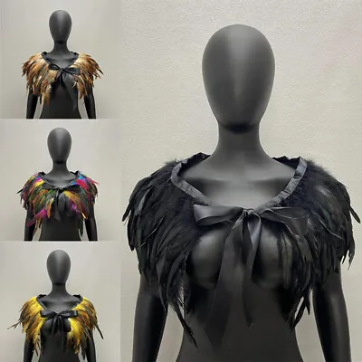 Buy Luxury Real Natural Feather Shawl Cape Wrap Scarf Cock Hair Gothic Costume Party • 9.83£