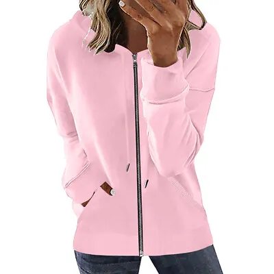 Buy Womens Long Sleeve Zip Up Hoodie Tops Ladies Casual Loose Hooded Sweatshirt Coat • 14.59£