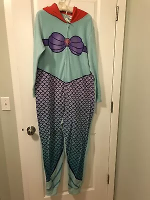 Buy Disney Ariel Little Mermaid Adult Hooded Pajamas/Costume Sz L-Plush!- EUC • 17.84£