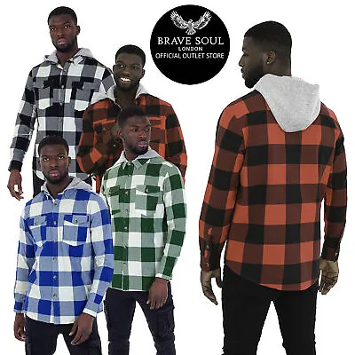 Buy Brave Soul Mens Check Lumberjack Cotton Hooded Hoodie Casual Work Shirt Top • 16.99£