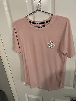 Buy Sinners XS Velour Style Light Pink T Shirt With Embroided Logo • 2£