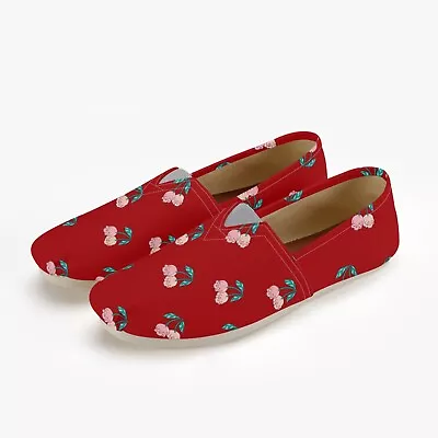 Buy Womens Pink Skull Cherries Slip On Shoes On Red Slip Ons Gothic Slippers • 36.85£