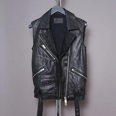 Buy ALL SAINTS Sleeveless Leather Jacket XS Mens BLACK Biker Vicious EXTRA SMALL • 239.99£
