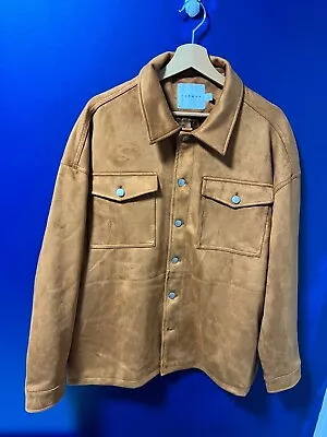 Buy Topman Jacket Men's Large Tan Suedette Long Sleeve Collared Button-Front Pockets • 14.99£