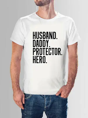 Buy Husband Dad Hero Protector Dad Black/ White T-shirt, Father's Day Gift, S-XXL • 12.99£