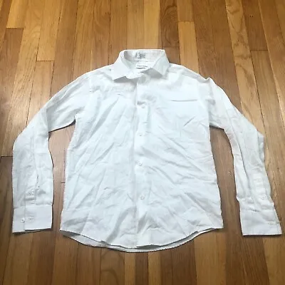 Buy Calvin Klein Shirt Boys 12 Sateen Button Up White Long Sleeve Top Youth • 13.76£
