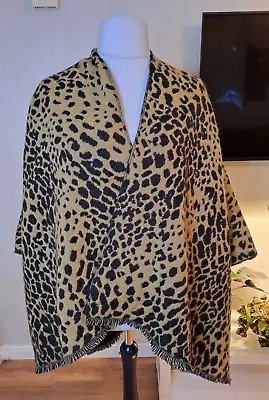 Buy VGC Animal Leopard Print Wrap Jacket Coat Cape Poncho Cosy Warm Winter One Size • 20£