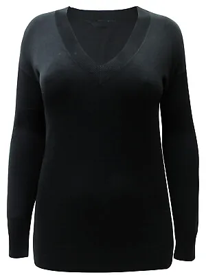 Buy Curve Jumper Black Plus Size 18 20 22/24 26/28 30/32 Fine Knitted V Neckline • 15.99£