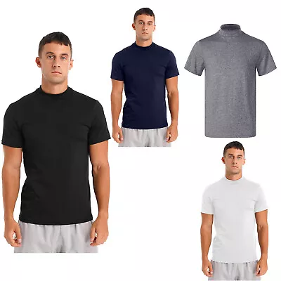 Buy Men's Mock Neck Short Sleeve T-Shirt Turtleneck Casual Undershirt Solid Tee Tops • 6.43£