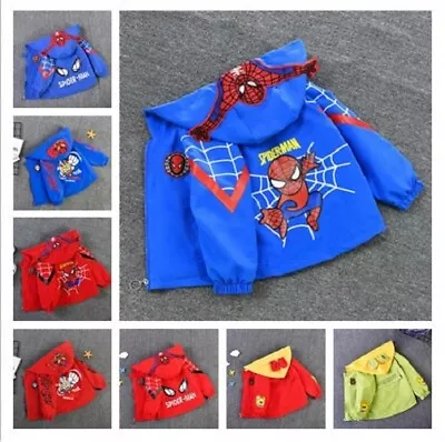 Buy Boys Spiderman Windbreaker Jacket Spring Autumn Kids Hoodie Outerwear 1-6 Years* • 12.40£