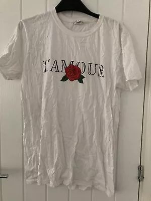 Buy L’amour Rose White T-Shirt Size Medium Size 10 ASOS • 2£