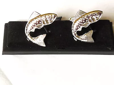 Buy Leaping Salmon Cufflinks Game Fish Trout Fly Fishing Gift Mens Jewellery Boxed • 14.95£