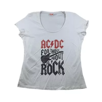 Buy ACDC T Shirt Medium M White For Those About To Rock Graphic Cotton Womens • 8.39£