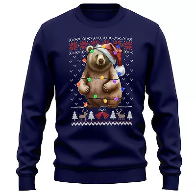 Buy Santa Bear Christmas Sweatshirt Safari Animal Men And Women Jumper Tree Light... • 24.99£